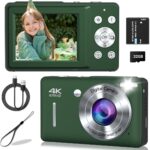Digital Camera, 44MP Compact Camera, FHD 1080P Point and Shoot Digital Cameras with 16X Zoom, Face Detect, Smile Capture, Anti Shake, for Boys Girls Teens Gifts (Deep Green)