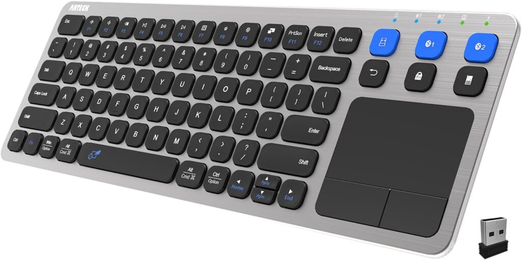 Arteck Universal 2.4G Wireless and Bluetooth Touch TV Keyboard Multi-Device with Easy Media Control and Build-in Touchpad Keyboard for Smart TV, TV Box, TV-Connected Computer, Mac, HTPC
