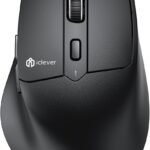 iClever MD360 Ergonomic Bluetooth Mouse with Mouse Jiggler, Wireless Rechargeable Mouse for 3 Devices (BT/2.4G), 4 DPI Settings, Compatible with iPad, Mac, PC