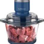 La Reveuse Food Processor,Electric Food Chopper with 7-Cup (1.7L) Glass Bowl, 4 Bi-Level Blades for Chopping,Grinding,Mincing,Whisking,Meal Prep,300W,Blue