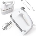 450W Electric Hand Mixer, 5-Speed Handheld Mixer with Storage Case, Turbo & Eject Button, Includes 2 Beaters & 2 Dough Hooks for Baking, Cake, Egg, Cream (White)