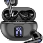 Bluetooth Headphones True Wireless Earbuds 50H Playback LED Power Display Earphones with Charging Case IPX7 Waterproof in-Ear Ear Buds with Mic for Smart Phone Computer Sports, Black