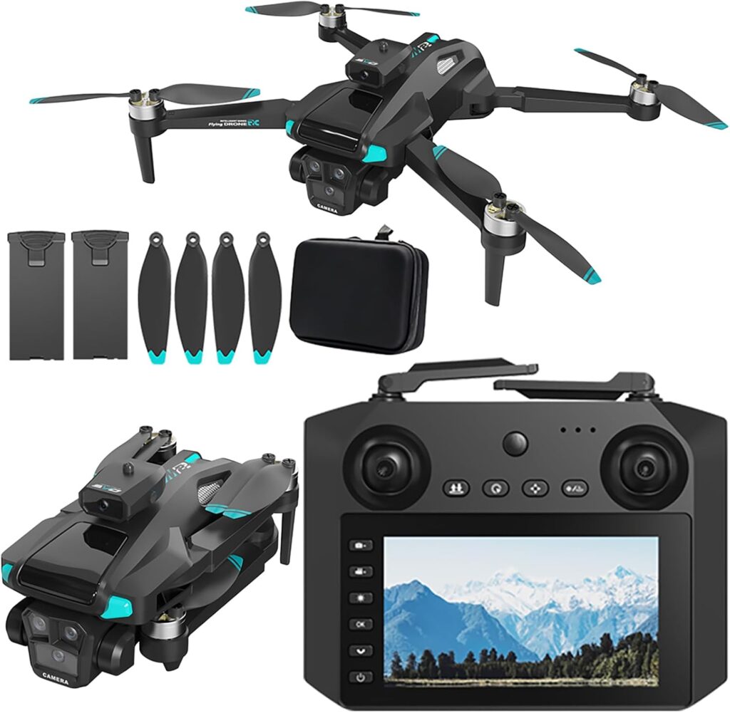 Drone For Adult,with 4.5″ Screen,5G Remote Controller With Camera,6K HD Camera FPV Live Video,Altitude Hold Gesture Selfie One Key Take Off Landing 3D Flips Waypoint Fly Drone (2 Batteries)