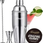 Cocktail Shaker, KITESSENSU 24oz Drink Shaker with Bartender Strainer, Measuring Jigger, Bar Mixing Spoon, Cocktail Recipe Guide, Professional Drink Mixer Set for Beginners, Silver