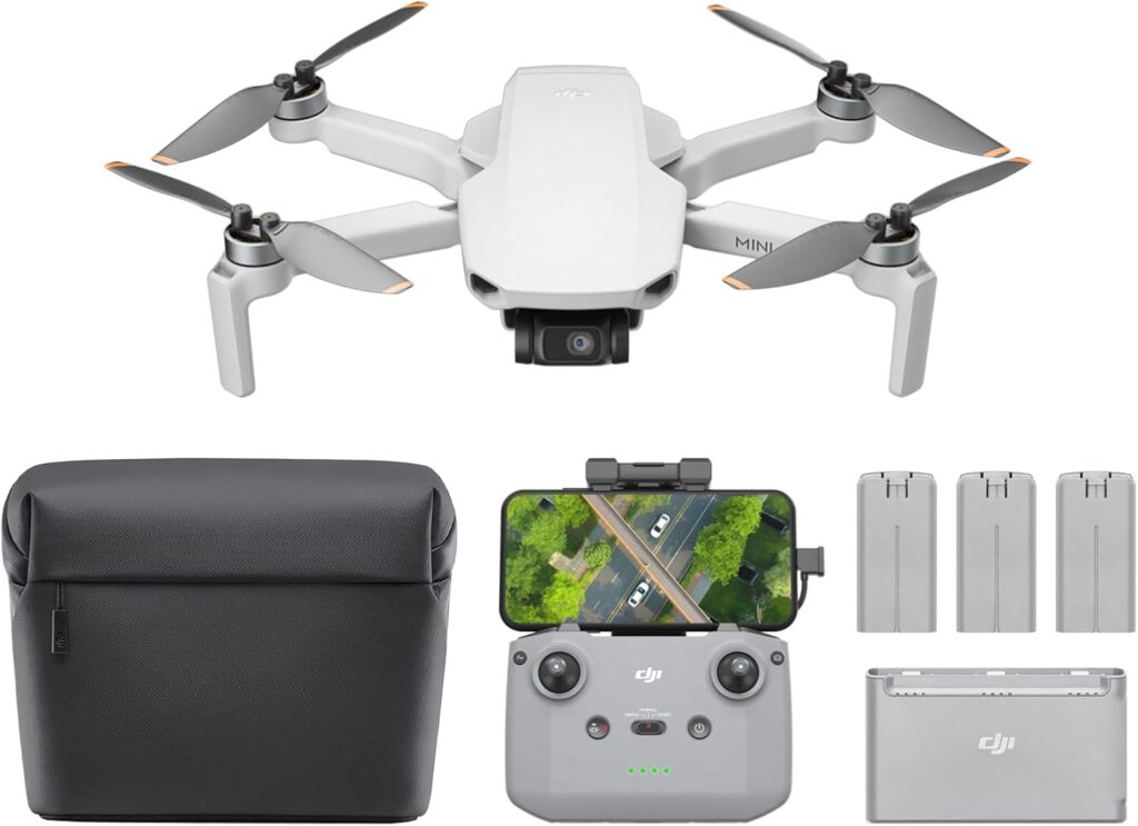 DJI Mini 4K Fly More Combo, Drone with 4K UHD Camera for Adults, Under 249 g, 3-Axis Gimbal Stabilization, 10km Video Transmission, Auto Return, 3 Batteries for 93-Min Max Flight Time, QuickShots