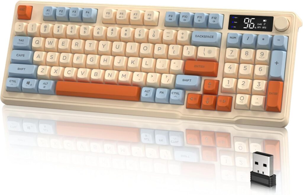 LexonElec M96 Wireless Gaming Keyboard,Knob Control Bluetooth/2.4G Wireless Mechanical Feeling Keyboard,RGB LED Backlit with Display Screen, PBT Keycap, 3000mAh, 94-Key Layout for Win/Mac (Blueberry)