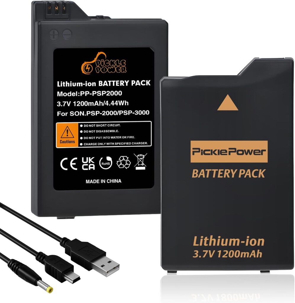 Pickle Power 2Pcs PSP 3000/2000 Battery with PSP Charger Cable for Sony PSP-2000, PSP-2001, PSP-3000, PSP-3001, PSP-3002, PSP-3004, PSP-S110 Console
