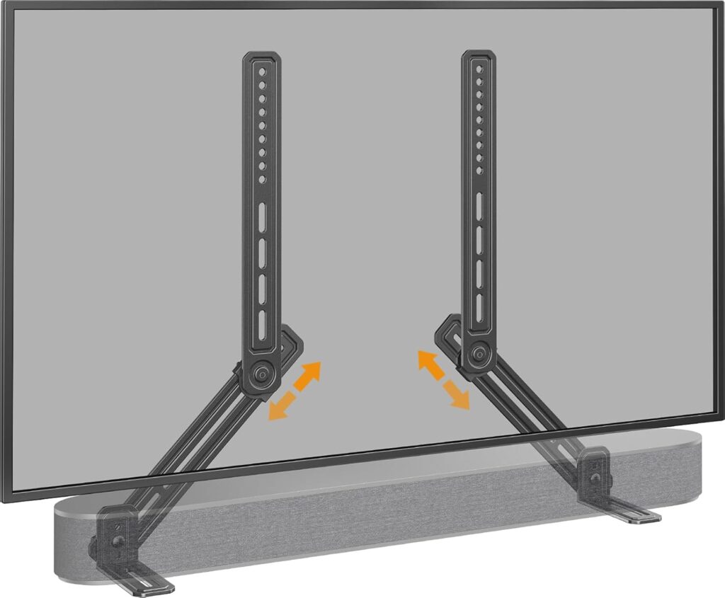 Perlegear Soundbar Mount with Adjustable Height, Sound bar Mount up to 15 lbs, Soundbar Mount Under TV or Above TV, Soundbar tv Mount Bracket with Detachable Long Extension Plates PGSM04B