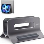 SODI Vertical Laptop Stand for Desk, Gravity Auto Lock MacBook Stand, Aluminum Laptop Holder Vertical Compatible with MacBook Pro, Air, Tablet, Space-Saving Organize Work & Home Office, Gray