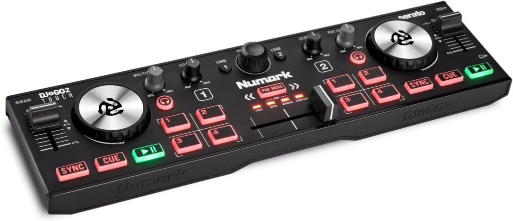 Numark DJ2GO2 Touch Compact DJ Controller with 2 Decks, Mixer, Audio Interface and Serato Lite