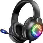 Stereo Gaming Headset, Wired Gaming Headphones Over Ear, Noise Cancelling Mic, 9 Colors Gradient RGB Ligh, Soft Memory Earmuffs for PC, Xbox One/Series PS5 PS4 Controllers, Nintendo (Black)