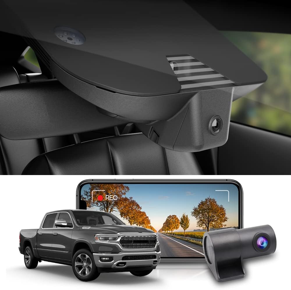 Fitcamx Front 4K+Rear 1080P Dash Cam Adapts for Dodge RAM 1500 (MODEL B) 2019-2024 Rebel Big Horn Laramie, OEM Look, Dual HD Video, WiFi Connect&APP, Loop Recording G-Sensor, Easy to Set, 128GB Card