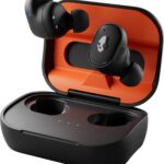 Skullcandy Grind Fuel Wireless Earbuds, Bluetooth Headphones, Up to 40 Hours Battery, Noise Isolating Fit, Wireless Charging Case, Microphone, Customizable via Skull-iQ App – True Black/Orange