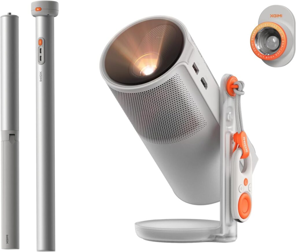 XGIMI MoGo 4 2025 NEW Portable Projector with PowerBase Stand, 5 Hours of Playtime, Google TV with Licensed Netflix, 360° Adjustable Stand, 450 ISO Lumens, 2 x 6W Harman Kardon