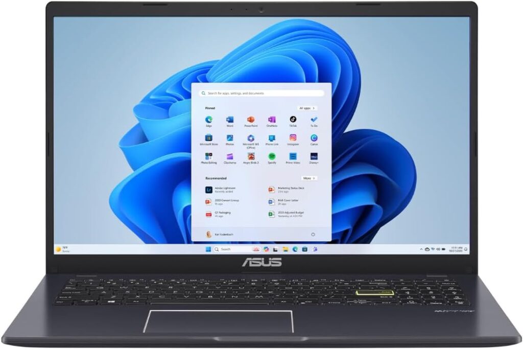 ASUS 15.6” Vivobook Go Slim Laptop, Thin & Portable for Student Study, Intel Dual Core N4500, 4GB RAM, 128GB SSD, Windows 11, Star Black, L510KA-ES04