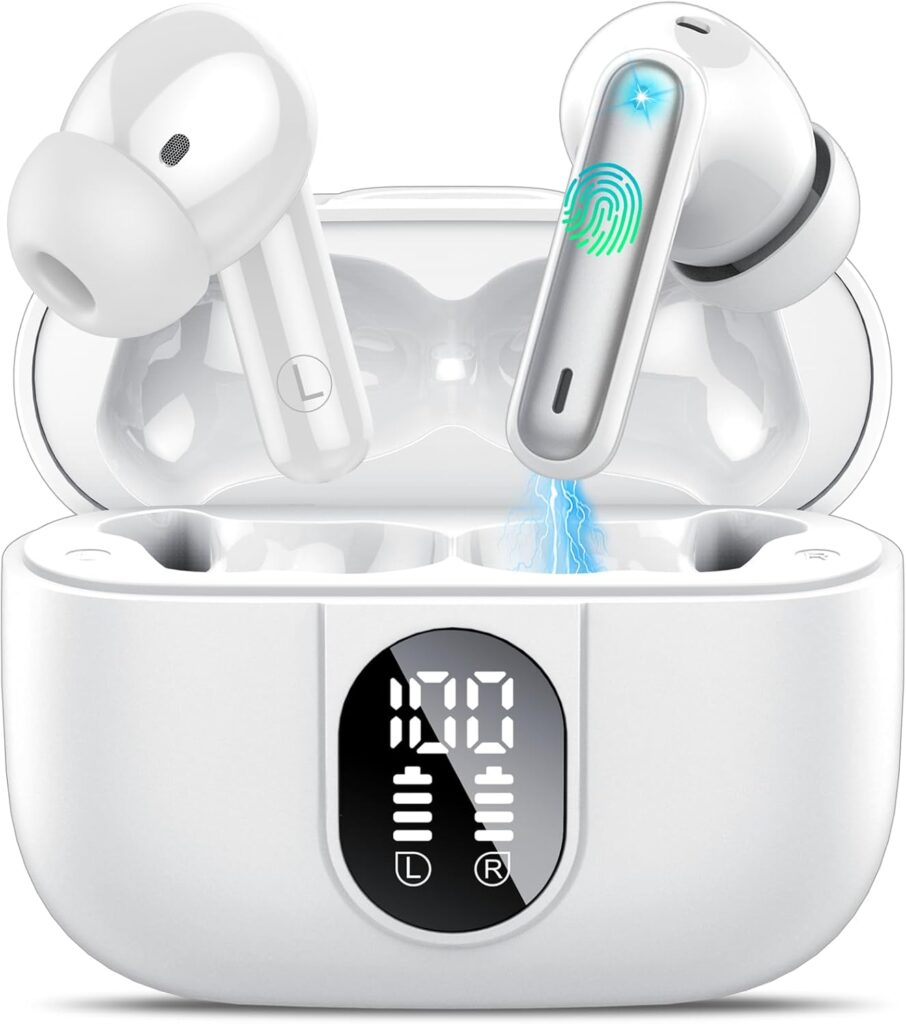 Wireless Earbuds, 2025 Bluetooth Headphones 5.3 HiFi Stereo Earphones, 40H Playtime in-Ear Earbud, Bluetooth Earbud with LED Power Display, IP7 Waterproof Earphones Sport Headset for Android iOS
