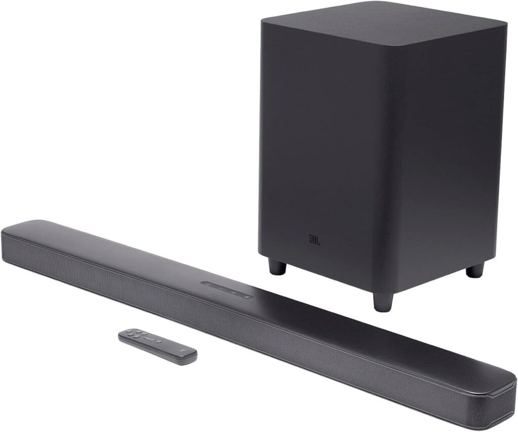 JBL JBL2GBAR51IMBLKAM Bar 5.1 Soundbar with Built-in Virtual Surround, 4K and 10″ Wireless Subwoofer (Renewed)
