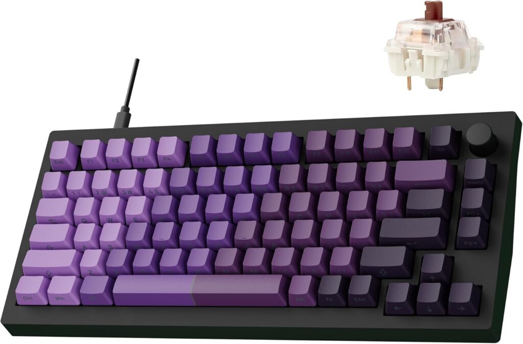 LEMOKEY X4 QMK Wired Mechanical Keyboard, 75% Layout South-Facing Red Backlit, Side-Printed Double-Shot PBT Keycaps with Tactile Brown Mechanical Switch for Windows