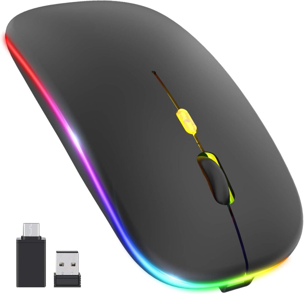 Upgrade LED Wireless Slim Silent Computer Mouse, 2.4G Portable Optical Office Mouse with USB & Type-c Receiver, 3 Adjustable DPI Levels for Notebook, PC, Laptop, MacBook