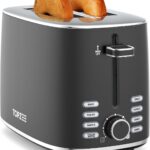 Topzee Toaster 2 Slice, Wide Slot for Toasting Bagel Muffin Waffle Gluten Free Breads, 7 Shade Settings, Defrost & Reheat, Stainless Steel, Easy Clean, Black