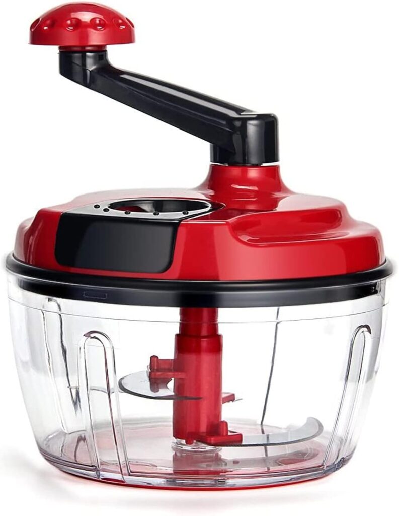 Multi-Functional Manual Food Processor,8 Cup Hand-powered Crank Chopper,Mincer Blender with Clear Container,for Vegetables Meat Fruits Nuts Herbs Onions
