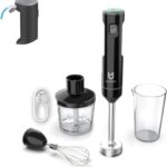 Cordless Hand Blender, UTALENT Variable Speed Immersion Blender Rechargeable, with 500ml Chopper, 600ml container, Egg Whisk, for Smoothies, Baby Food and Soups – Black