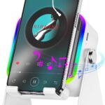 Wireless Induction Speaker 5-in-1 Bluetooth Speaker with Phone Stand,Stereo Sound, 3500mAh Rechargeable, 8 RGB Ambient Light, 360° Adjustable Holder for iPhone/Android/iPad,Gifts for Men Women (White)