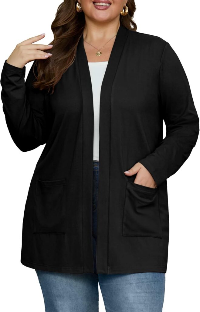 OLRIK Plus Size Cardigan for Women 2025 with Pockets Long Sleeve Casual Lightweight Jacket Open Front Cover Ups
