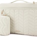 BAGSMART 15-15.6 Inch Laptop Case Sleeve for Women, Puffy Shockproof Laptop Bag with Accessories Pouch and Handle, Lightweight Computer Case Compatible with Dell, HP, MacBook Air/Pro, Natural Cream