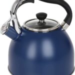 Rorence Stainless Steel Tea Kettle: 2.6 Quart Whistling Kettle with Capsule Bottom & Heat-resistant Glass Lid – Navy Blue