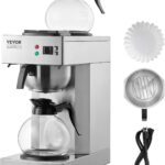 VEVOR 12 Cups Commercial Drip Coffee Maker, Coffee Maker Machine with 2 Glass Carafes and 2 Warmer Plates, Stainless Steel Pour Over Coffee Brewer for Restaurant, Office, Cafe