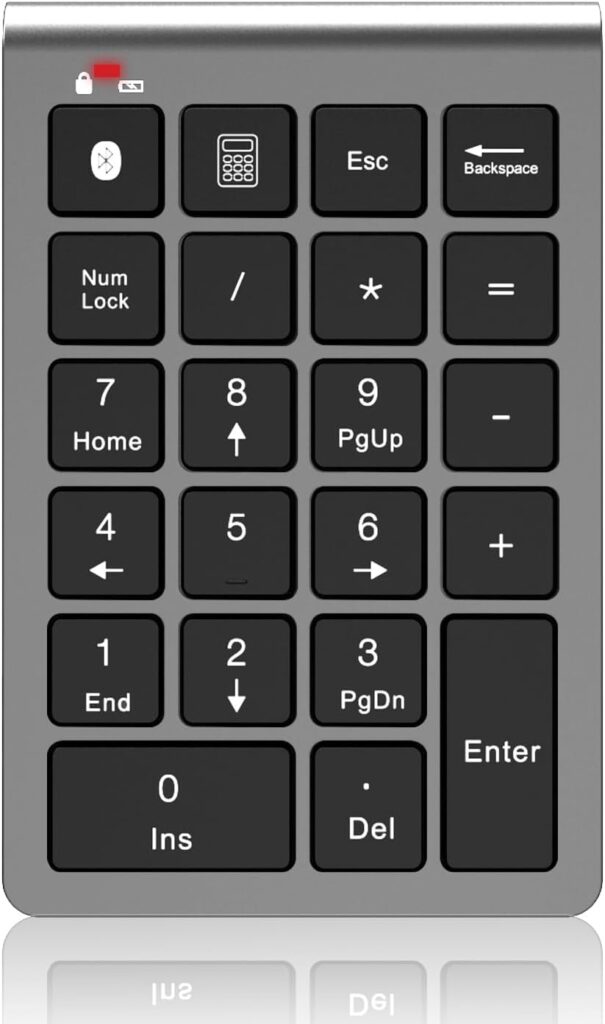 Bluetooth Number Pad Wireless & Wired 10 Key USB Keypad Two in One, Rechargeable Numpad for Laptops, Desktop, Computers Accessories Compatible with MacBook iPads ChromeBook EliteBook Notebook etc.
