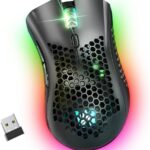 KM-1 Gaming Mouse, Wireless Mouse Gaming Computer Mice USB with Honeycomb Shell, 6 Programmed Buttons, 3 Adjustable DPI, Ergonomic RGB Optical Mouse for PC Mac Laptop