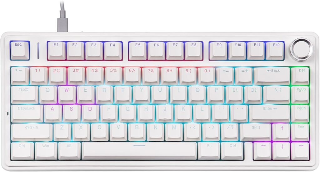 EPOMAKER Aula F75-Wired 75% Gaming Keyboard with Knob, Shine Through ABS Keycap, Gasket Structure, Programmable, Hot Swappable Creamy Mechanical Keyboard for Games/Office (White)