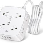6 Ft Surge Protector Power Strip – 8 Widely Outlets with 4 USB Ports, 3 Side Outlet Extender with 6 Feet Extension Cord, Flat Plug, Wall Mount, Desk USB Charging Station, ETL,White