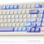 AULA 99 Key Keyboard, Tri-Mode Bluetooth/2.4GHz/USB-C Cute Creamy Gaming Keyboard with Number Pad RGB Backlit, Media Knob Custom Mechanical Feel Computer Keyboards for MAC Xbox PC Gamer – Purple