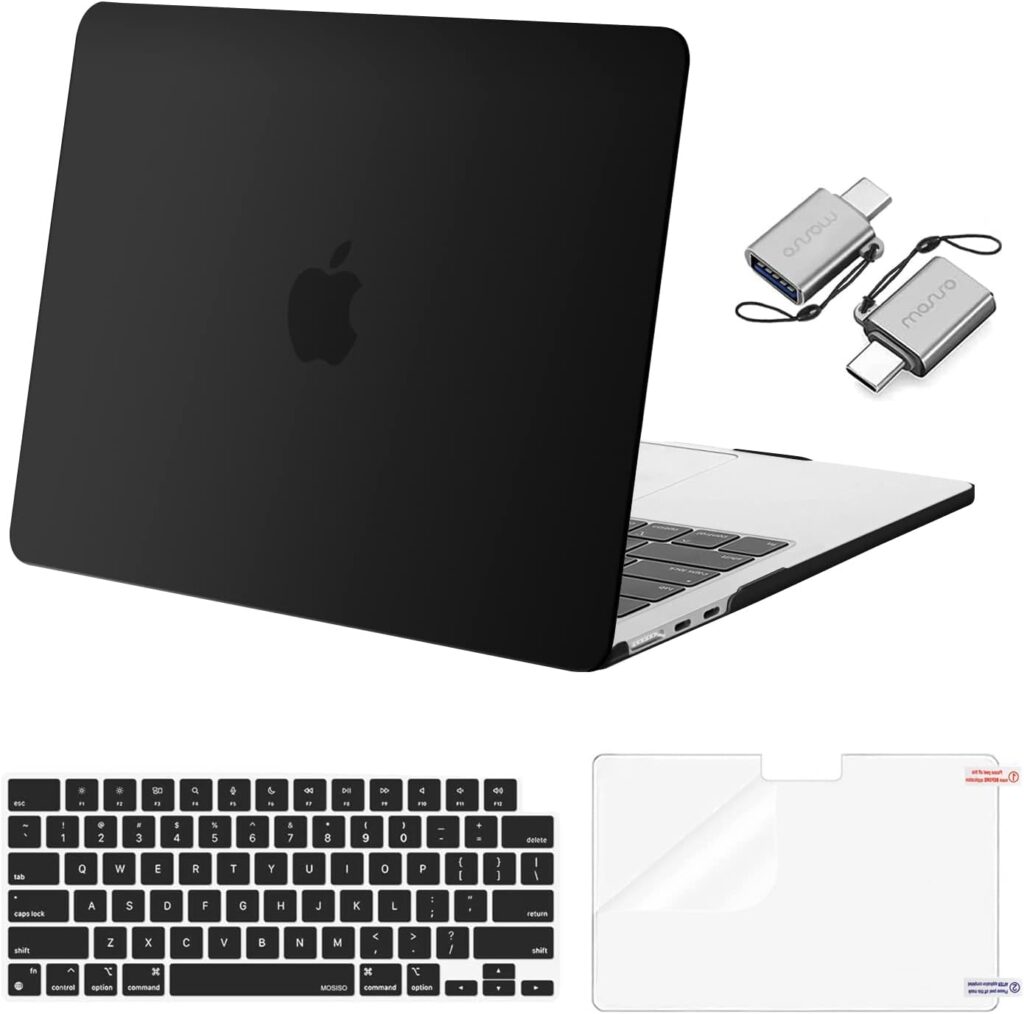 MOSISO Compatible with MacBook Air 13 inch Case 2025 2024 2023 2022 M4 A3240 M3 A3113 M2 A2681, Plastic Hard Shell&Keyboard Cover&Screen Film&Type C for MacBook Air 13.6 inch Case, Black