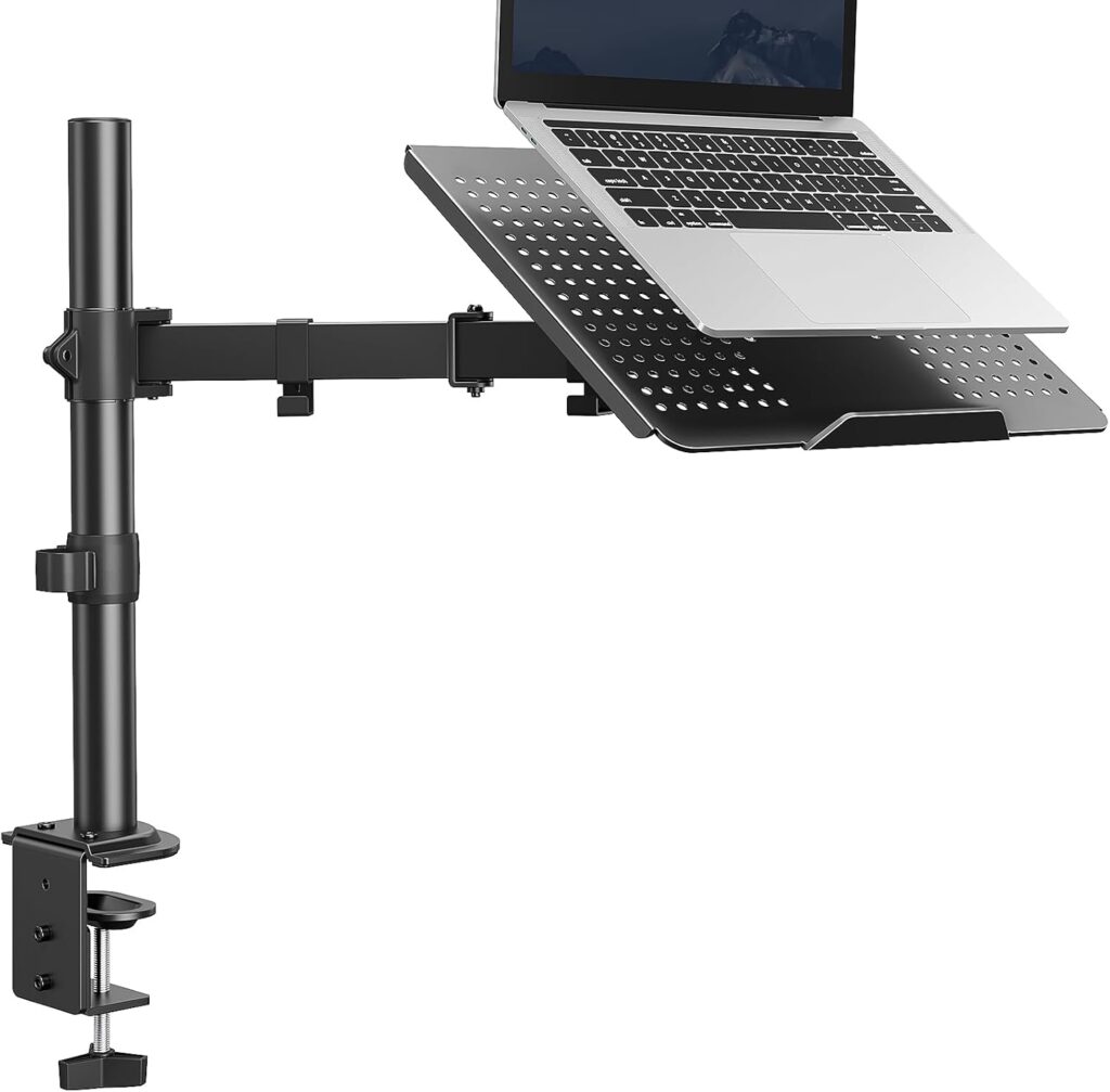 HUANUO Laptop Desk Mount – 17′ to 32′ Monitor Arm, Ventilated Tray, Fully Adjustable with Tilt, Swivel & Rotation, Holds up to 22 lbs