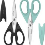 Kitchen Shears, iBayam Kitchen Scissors All Purpose Heavy Duty Meat Poultry Shears, Dishwasher Safe Food Cooking Stainless Steel Utility Scissors, Home Apartment Essentials, 2-Pack, Black, Aqua Sky