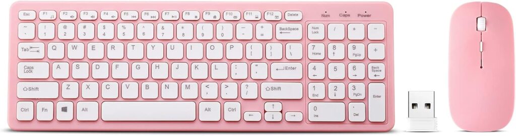 Wireless Keyboard and Mouse Combo, Compact Quiet Wireless Keyboard and Mouse Set 2.4G Ultra-Thin Sleek Design for Windows, Computer, Desktop, PC, Notebook, Laptop (Pink)