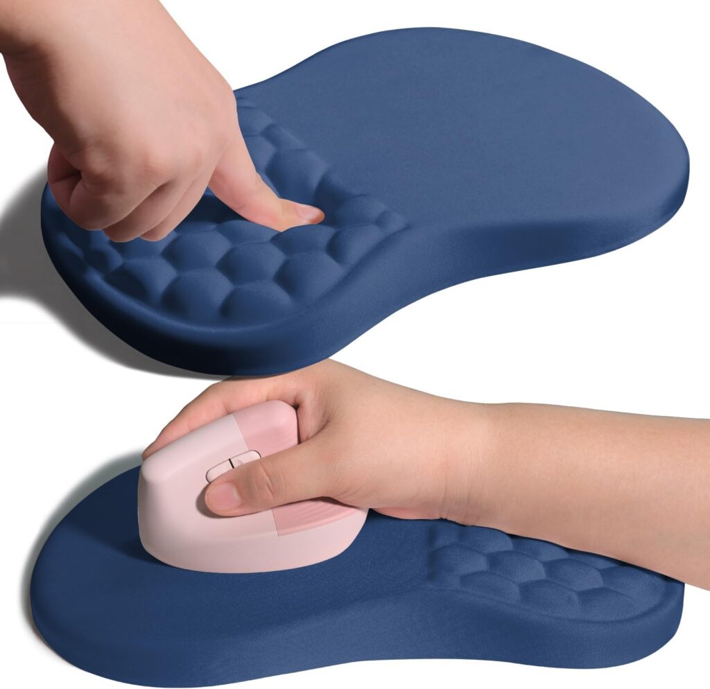 Ergonomic Joint Wrist Support Mouse Pad with Memory Foam Cushion Massage Bump, Carpal Tunnel Pain Relief Mousepad Slope Design for Wrist Rest, 11.8×7.9 in, Dark Steel Blue