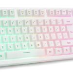 HUO JI White Gaming Keyboard USB Wired with Rainbow LED Backlit, Floating Keys, Mechanical Feeling, Spill Resistant, Ergonomic for Xbox, PS Series, Desktop, Computer, PC
