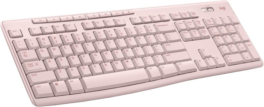 Logitech K270 Wireless Keyboard for Windows, 2.4 GHz Wireless, Full-Size, Number Pad, 8 Multimedia Keys, 2-Year Battery Life, Compatible with PC, Laptop – Rose
