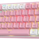 Redragon K617 Fizz 60% Wired RGB Gaming Keyboard, 61 Keys Hot-Swap Compact Mechanical Keyboard w/White and Pink Color Keycaps, Linear Red Switch, Pro Driver/Software Supported