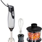 Hamilton Beach 4-in-1 Electric Immersion Hand Blender with Handheld Blending Stick, Whisk + 3-Cup Food & Vegetable Chopper Bowl, 2-Speeds, 225 Watts, Silver and Stainless Steel (59765)