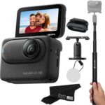 Insta360 GO 3S 128GB – Waterproof Tiny Mighty Action Camera with 4K 3840×2160 Video & 4000×3000 Photo, FlowState Stabilization, AI Editing, Action Pod| (128GB Black+Selfie Stick)