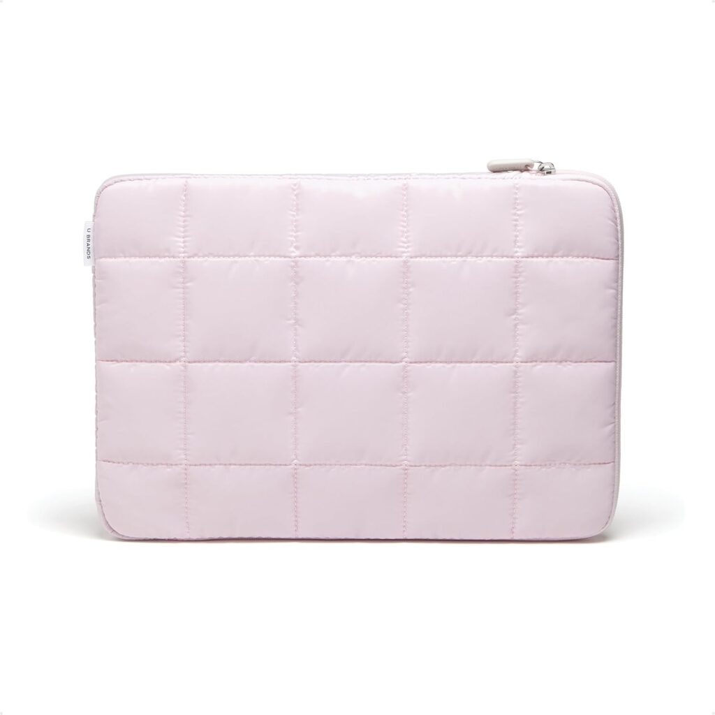 U Brands Nylon Puffer Zipping Laptop Case, 10.5″ x 15″ Sleeve, Computer Accessories, Cover for MacBook Pro, MacBook Air, Chromebook, HP Computer, Petal Pink