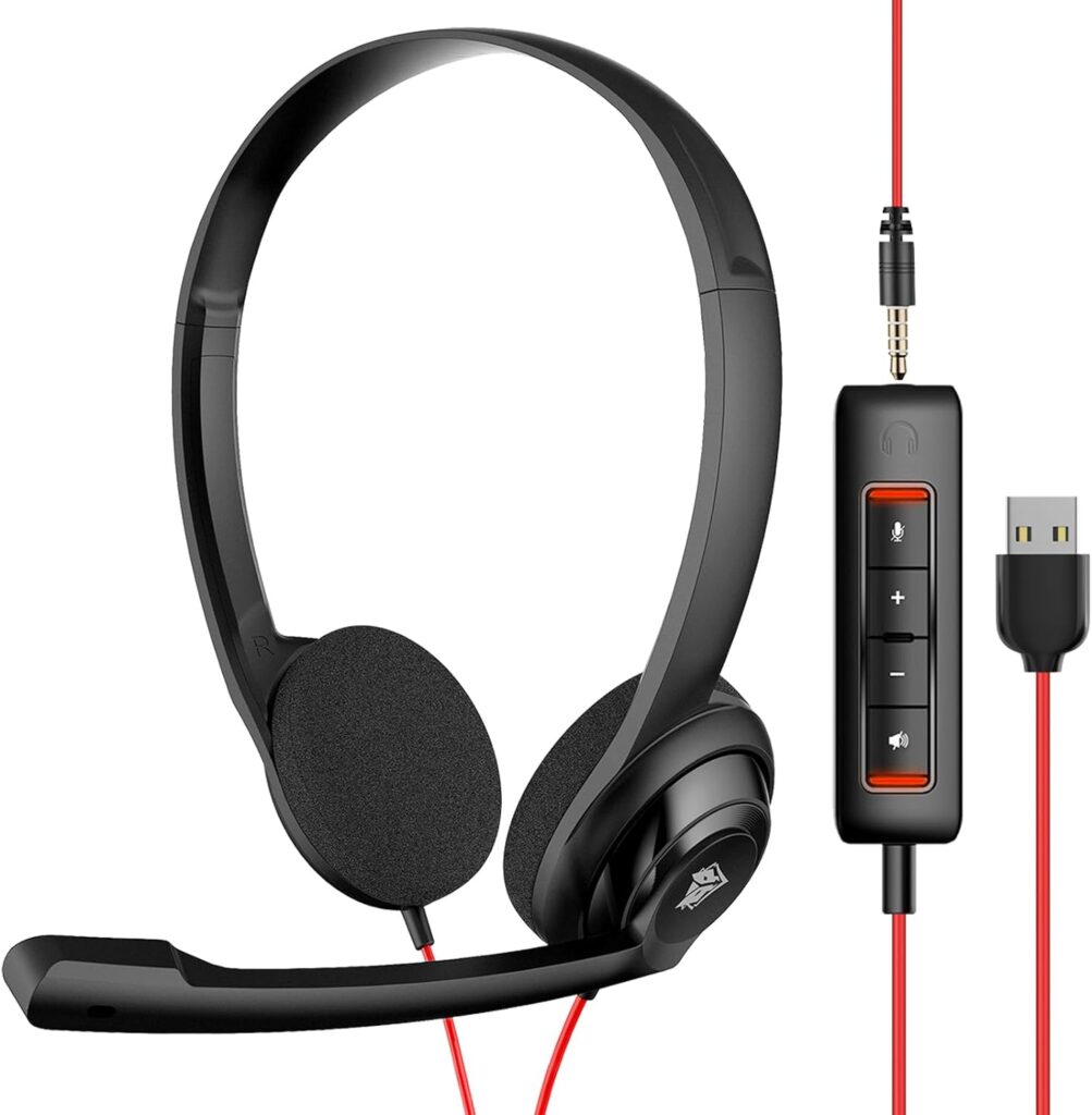 NUBWO HW02 USB Computer Headset with Clear Chat Microphone, Lightweight On-Ear Wired Headset for MS Teams, Skype, Webinars, Call Center and More (Black)