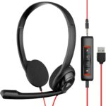 NUBWO HW02 USB Computer Headset with Clear Chat Microphone, Lightweight On-Ear Wired Headset for MS Teams, Skype, Webinars, Call Center and More (Black)