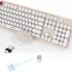 Wireless Keyboard and Mouse Combo, MOFII 104 Keys Full-Size Retro Round Keys Typewriter Keyboards Ergonomic Keyboards and Mouse Wireless for Windows, PC, Laptop, Desktop White